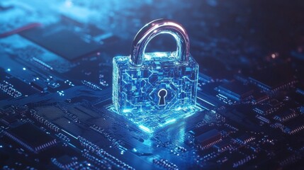 Poster - Cyber security technology for fraud prevention and privacy data network protection concept on dark blue background