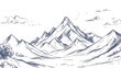 © banzeo - Hand drawn sketch of a mountain range with a peak, clouds, and a tree.