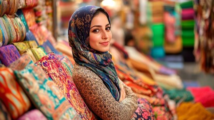 a woman in a vibrant hijab walking around city