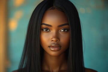 portrait of a young african woman showcasing her long straight hair highlighting hair care beauty and selfexpression in a contemporary setting