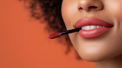 A close-up of lips with vibrant lipstick, featuring a subtle smile, represents elegance and style, capturing the essence of beauty and modern artistic expression.