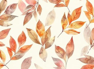 autumn leaves, watercolor illustration, abstract design, soft colors, nature background, artistic floral pattern, fall theme, light backdrop, seasonal decoration, leaves texture