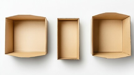 Poster - Open Cardboard Boxes of Various Sizes on a White Surface Generative AI
