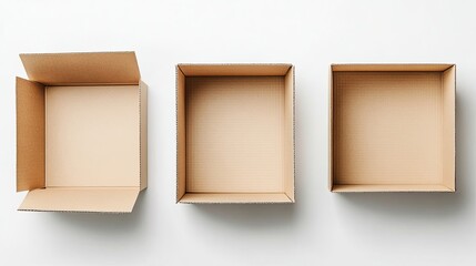 Poster - Open Cardboard Boxes Arranged Neatly on a White Surface Generative AI