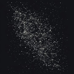 Abstract galaxy made of connected white dots and lines on a black background.