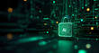 © jeff - Digital Ai  padlock locked for computing system on dark green background, cyber security technology for fraud prevention and privacy data network protection, that says 'Ai'