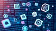 © Home Stock - Hexagon Icons Floating Over Binary Code Background