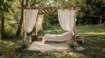 Poster - Tranquil Outdoor Retreat with Soft Drapery and Nature