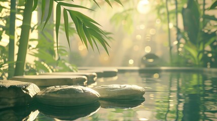 Poster - Tranquil Garden with Stones and Lush Greenery