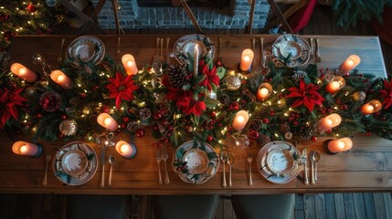 Wall Mural - Elegant Holiday Table Setting with Candles and Decor