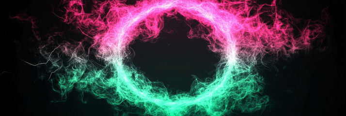 Poster - Abstract ring of pink and green light on a black background.