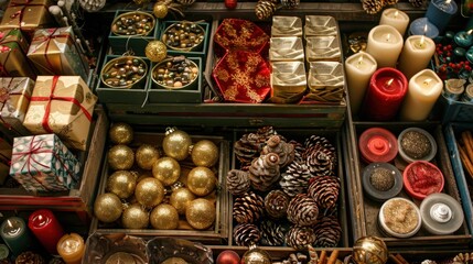 Wall Mural - Festive Display of Holiday Ornaments and Decorations