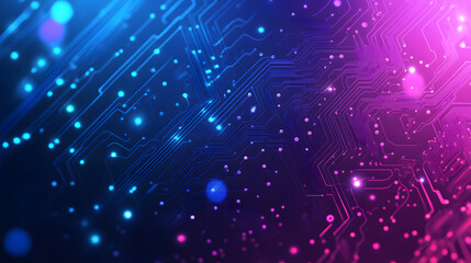 Poster - A background design with a blue and purple gradient color, with circuit board elements in the foreground desi, glowing lights, a technology theme, a vector illustration style design, and a flat design