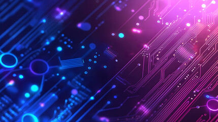 Poster - A background design with a blue and purple gradient color, with circuit board elements in the foreground desi, glowing lights, a technology theme, a vector illustration style design, and a flat design