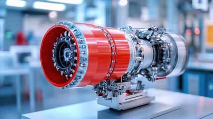 Poster - Precision Engine Detail with Red Accents in Workshop