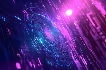 Fototapete - A biometric authentication technology concept design with a digital fingerprint and security data on a futuristic background design, vector illustration design