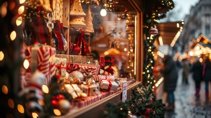 Poster - Cozy Holiday Market Scene with Festive Decorations