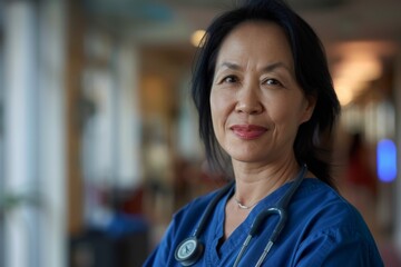 Wall Mural - Portrait of a middle aged Asian female registered nurse