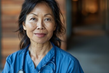 Wall Mural - Portrait of a middle aged Asian female registered nurse