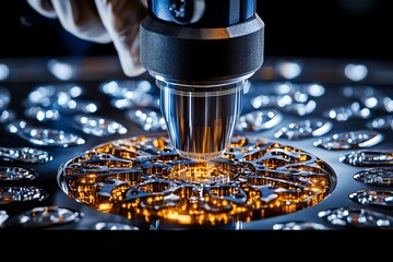 Poster - A technician using scanning equipment to create a digital model of a mechanical part for reverse engineering, with detailed close-up of the process