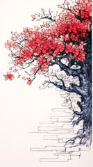 Wall Mural - Watercolor illustration of a blossoming tree.