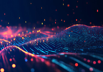 Poster - Abstract digital data streams on a dark blue background design, conveying the concept of big data and cloud technology design. 3D Rendering design