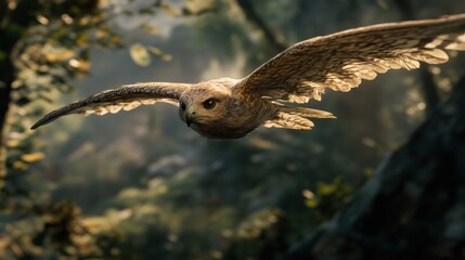 Canvas Print - Hawk Soaring Through Sunlight in Forest