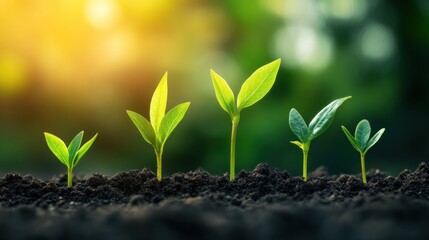 Wall Mural - Growth Stages of Young Plants in Soil