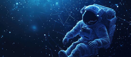 polygonal astronaut in outer space. Blue low poly wireframe cosmos vector