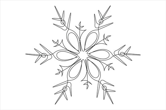 Continuous one line art drawing of snowflakes, winter theme vector