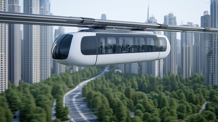 Futuristic City Sky Train Transportation System   Modern Urban Transit Concept