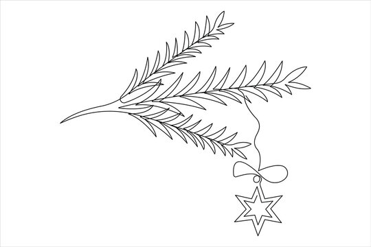 Merry Christmas decoration continuous one line art drawing of vector