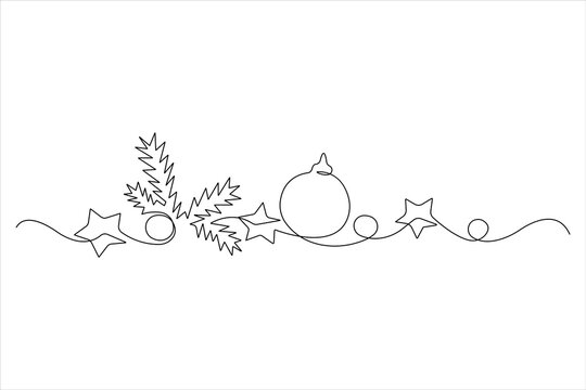 Merry Christmas decoration continuous one line art drawing of vector