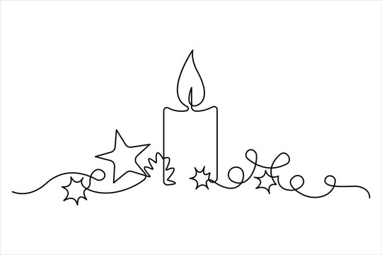 Merry Christmas decoration continuous one line art drawing of vector