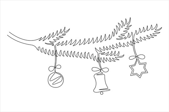 Merry Christmas decoration continuous one line art drawing of vector