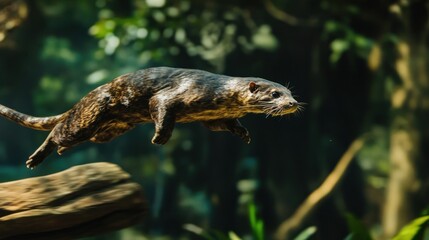 Canvas Print - Otter Leaping Through Lush Foliage