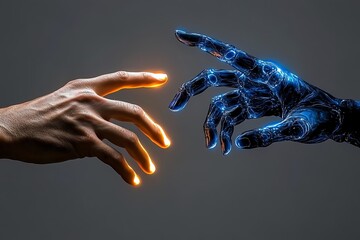 Aufkleber - Hyper-realistic image of two hands, one glowing with light and the other dark and shadowed, reaching towards each other but not quite touching, representing dualism