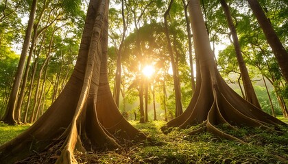 A colorful hammock strung between two trees offers a relaxing spot amidst nature's beauty