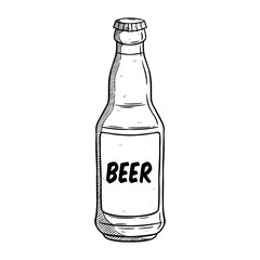 hand draw a bottle of beer on white background