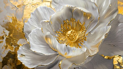 Wall Mural - gold and white abstract flower painting poster background