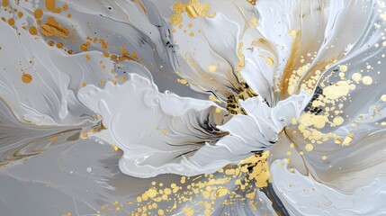 Wall Mural - gold and white abstract flower painting poster background