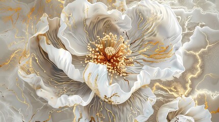 Wall Mural - gold and white abstract flower painting poster background