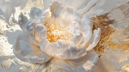 Wall Mural - gold and white abstract flower painting poster background