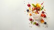 © daratorn - Smoothie. A vibrant smoothie with fresh fruits scattered around, placed on a bright surface, ideal for healthy food or drink advertisements.