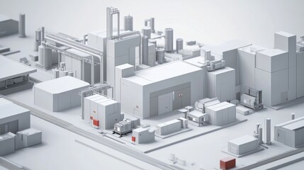 Poster - 3D visualization of a smart factory with robotic transportation systems, showcasing the efficiency and speed made possible by 5G technology in industrial applications.