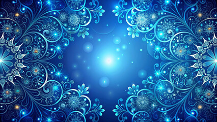 Wall Mural - A radiant blue mandala design, shimmering with intricate floral patterns and sparkling highlights