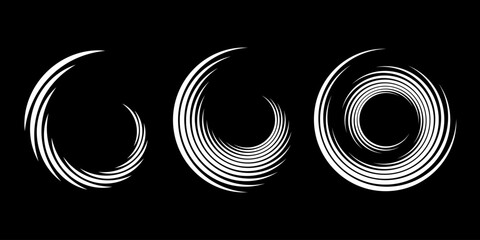 Wall Mural - Set of white abstract  lines in spiral form. Round form. Geometric art. Trendy design element for frame, logo, tattoo, sign, symbol, web, social media, prints, posters, template, pattern, background
