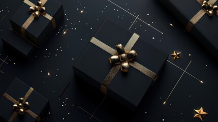 Wall Mural - gift boxes in black and gold theme. gives a feeling of luxury. black friday gifts.