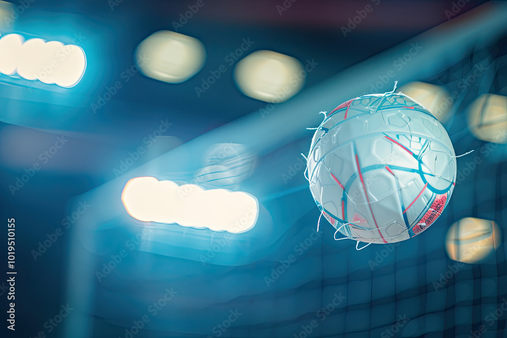 Netball Repeated Patterns Netball in motion, faint grip patterns visible, indoor court lines and ...