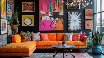 Colorful Modern Living Room with Artistic Decor